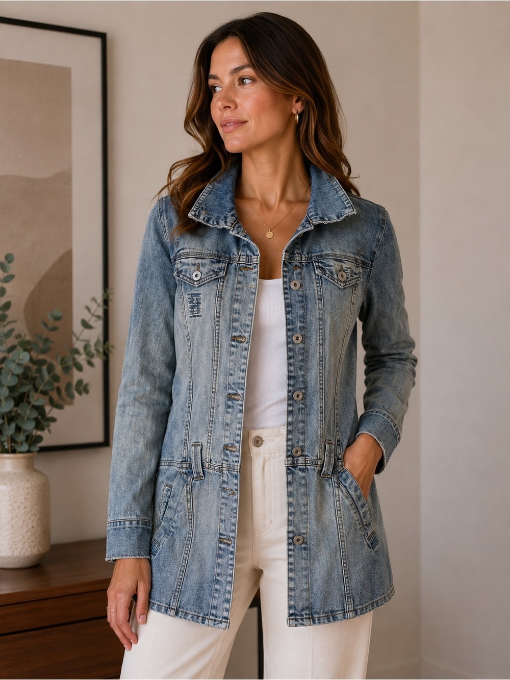 Seductions Y2K Dirty Blue Denim Distressed Dress Jacket for Women Size M Retro